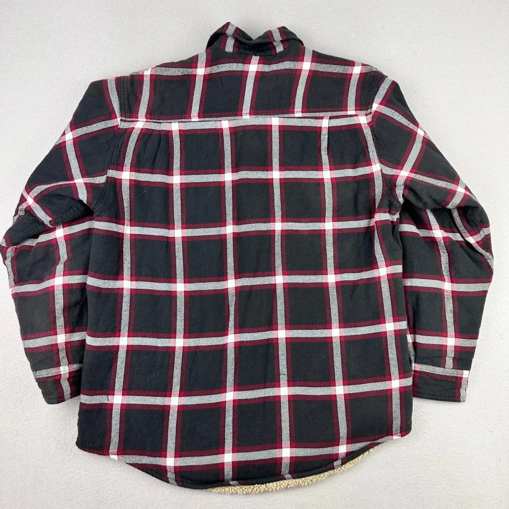 Wrangler Flannel Shirt‎ Jacket Mens Medium Black Plaid Sherpa Fleece Lined Work